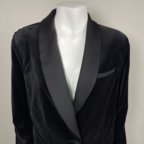 Cabi Black Velvet Tuxedo Blazer Jacket Women's L Business Party Preepy Gala - Picture 2 of 16